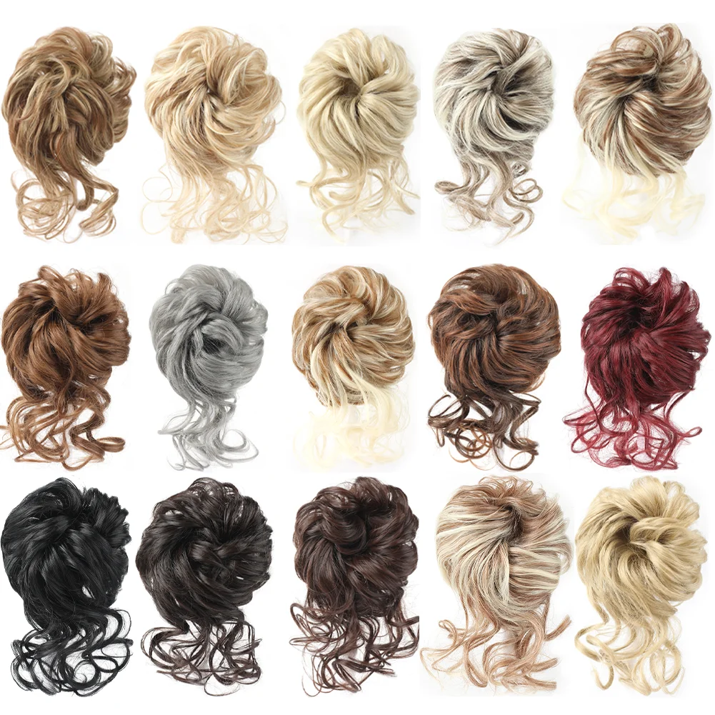 كعكة الشعر الاصطناعية الفوضوية Chignon Dount مع شريط مرن مجعد فوضوي كعكة Scrunchies أوبدو هيربيسي تمديد للنساء