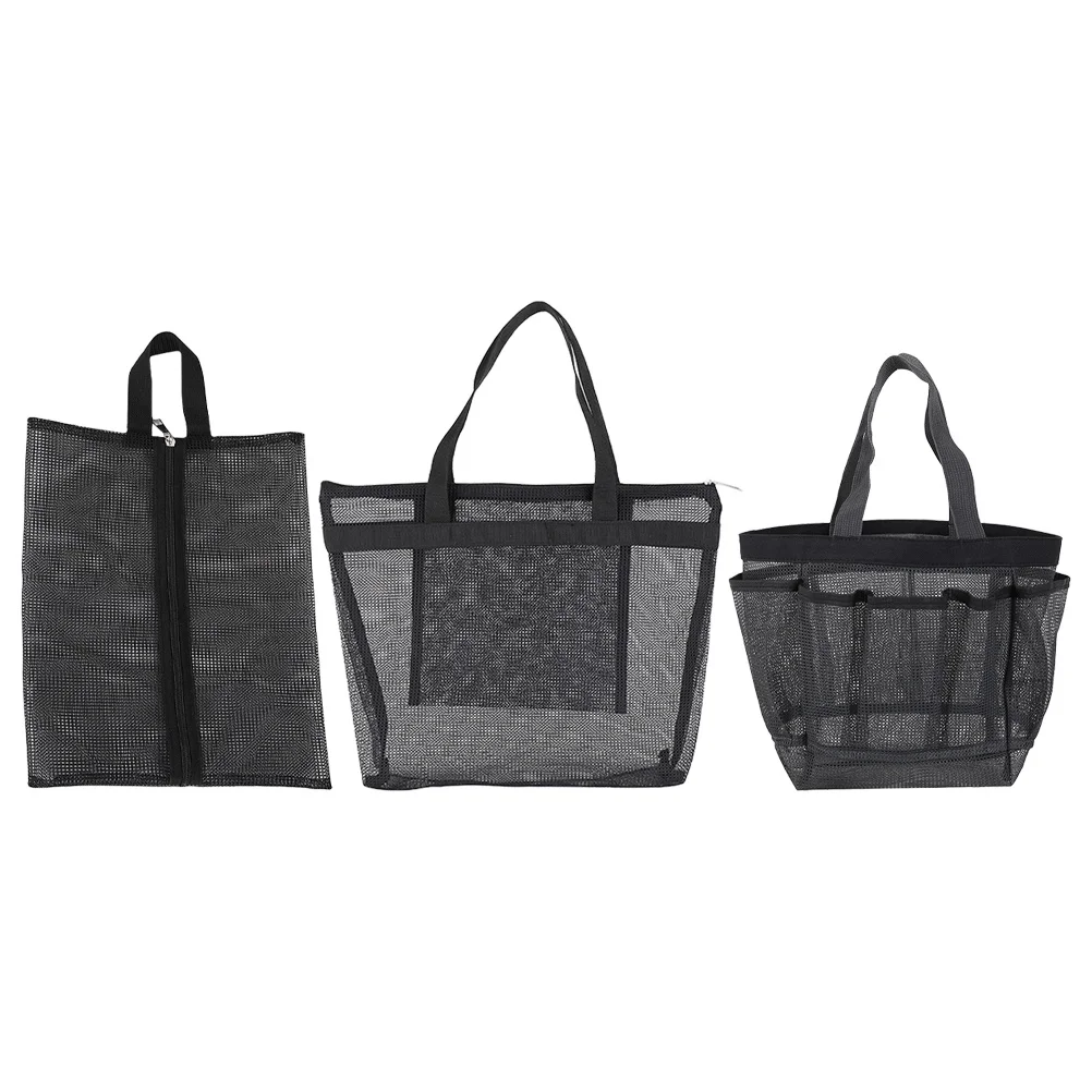 3Pcs Mesh Bags Premium Polyester Travel Makeup Bag Lightweight Portable Toiletry Pouch for Beach Outdoor Hotel Airplane