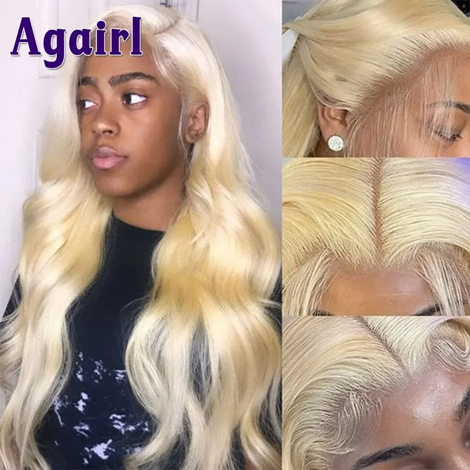 Blonde 613 Human Hair 13X6 Frontal Blonde Colored 20 40 Inch Body Waves Glue-Free Waves Wig 150 Density HD Lace Wig