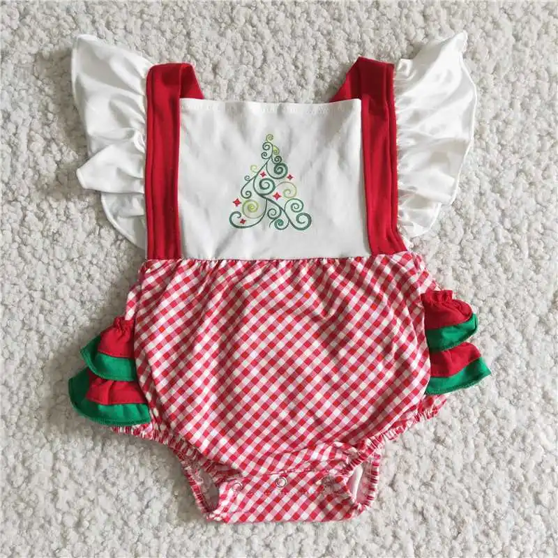 

Wholesale Girls Baby Summer Christmas Short-Sleeved Romper Multi-Element Pattern Print Bright Color Ruffle