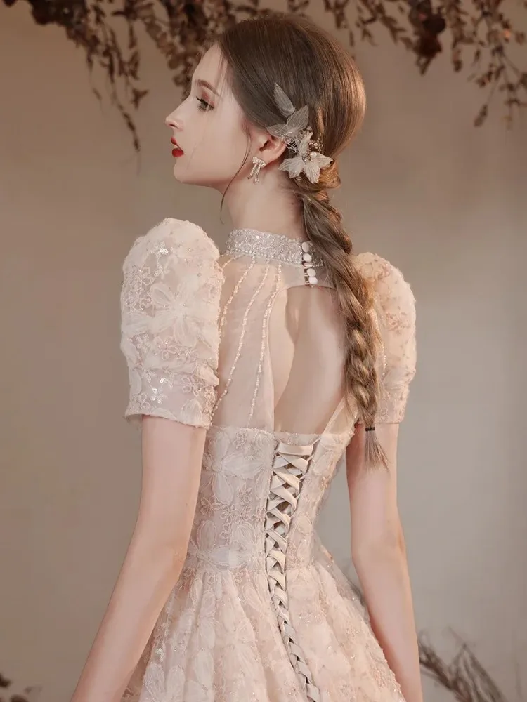 Woman  Luxury Diamond Evening Party Wedding Dress Elegant puff Sleeve Dresses Prom Gown Formal Occasion  فساتين للمناسبات الخاصة