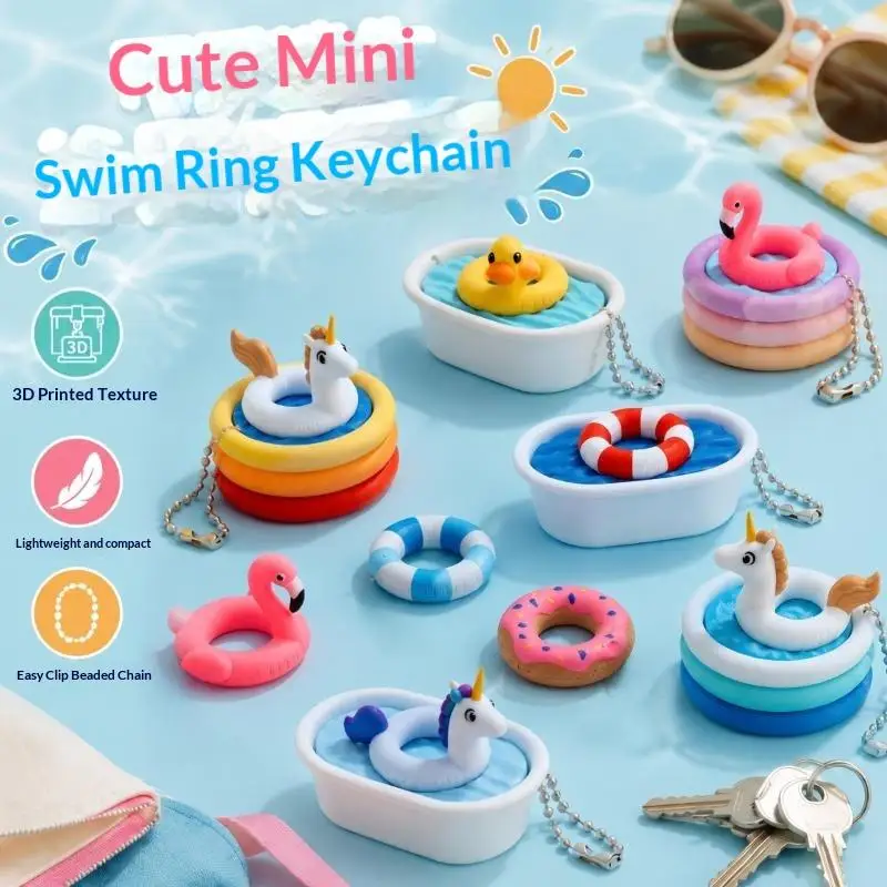New 1Pc PLA 3D Printed Mini Pool Float Fidget Charm Eco Friendly Summer Swim Ring Tactile Decompression Backpack Keychain Decor