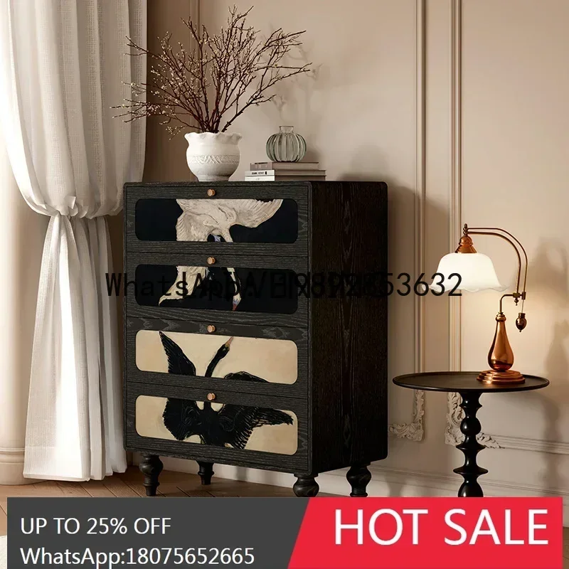 LYY medieval black and white swan four-chest cabinet household solid wood drawer storage integrated side cabinet