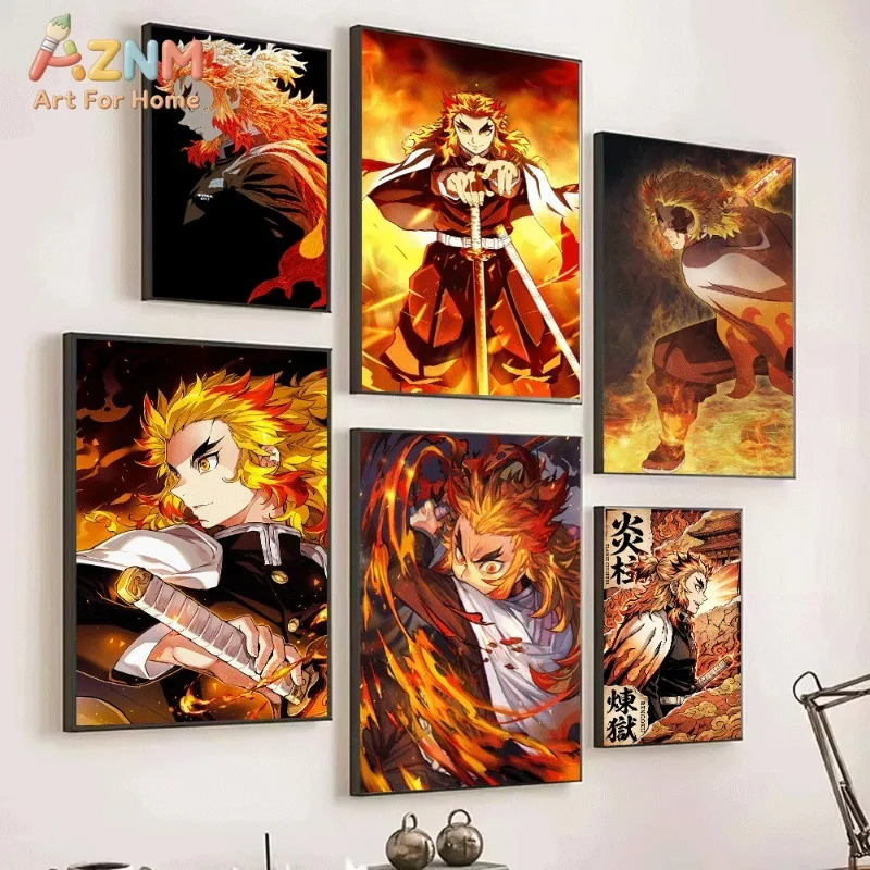 Demon Slayer Rengoku Kyojuro Flame Hashira Fire Sword Anime Canvas Wall Art Unframed Single Canvas Print Home Decor Poster