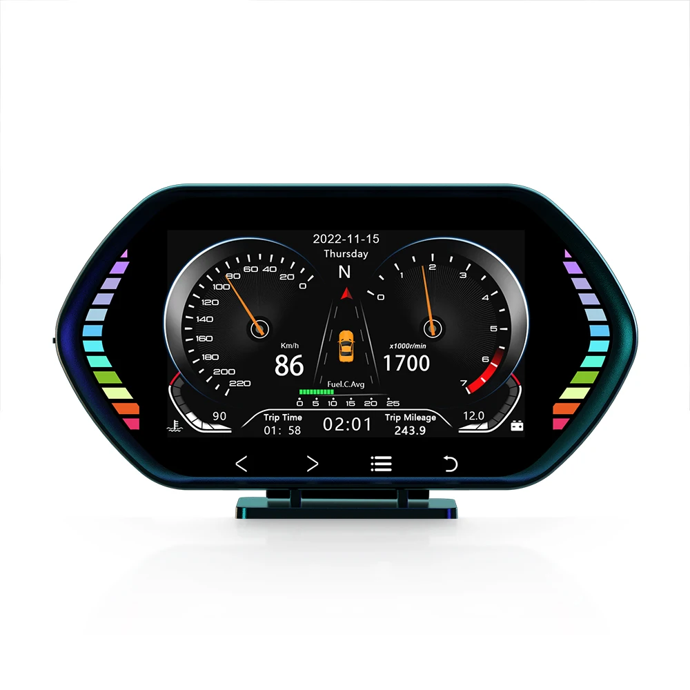Universal OBD+GPS 4.5 Inch Smart Gauge Digital Instrument OBDII Speedometer Water Temperature/Voltage/Clock Overspeed HUD F12