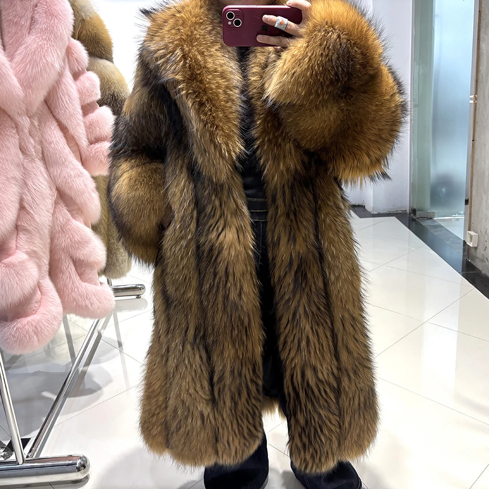 YOLOAgain Length 108cm Luxury Real Fox Fur Jacket Women Long Fur