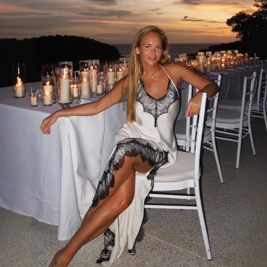 Sexy Spitze Dr Damen Träger Hohe Taille Asymmetrischer Rock No Sve Casual Sommer Faion Trend Sexy Split Patchwork