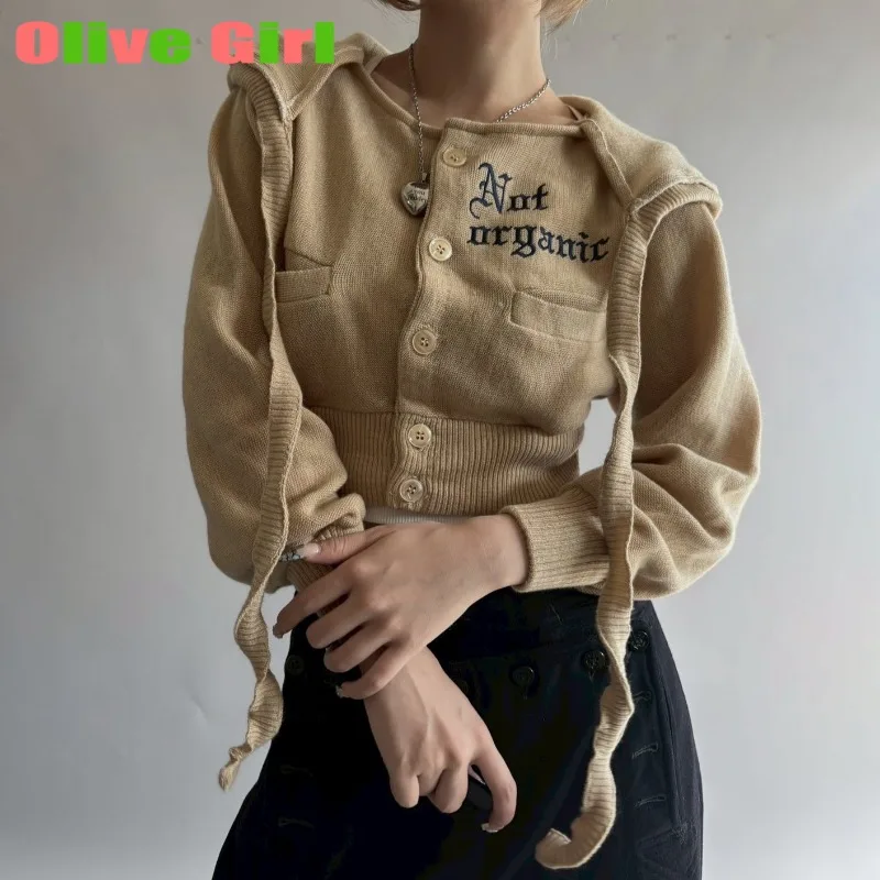 Slim Short Jacket Sweater Retro Style Knitted Cardigan for Women Autumn Multi Colored Embroidered Versatile Lace Up
