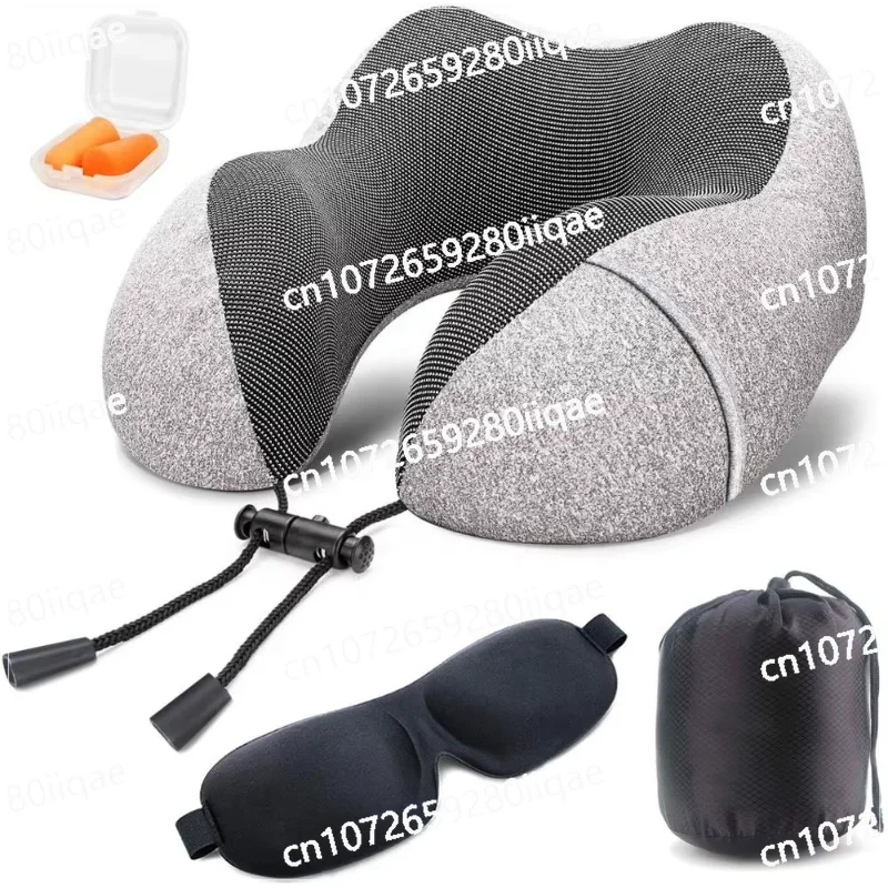 

Soft Memory Foam Travel Pillow, Neck Pillow Travel Kit with 3D Contoured Eye Masks Earplugs and Storage Bag