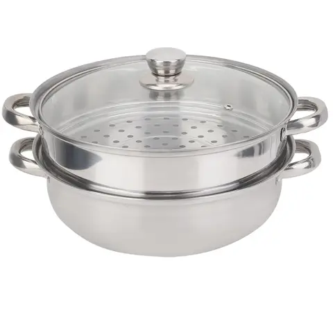 가족 식사용 스테인리스 스틸 2 층 찜솥, 이중 보일러, 건강 요리에 완벽한 스팀 냄비, 27cm