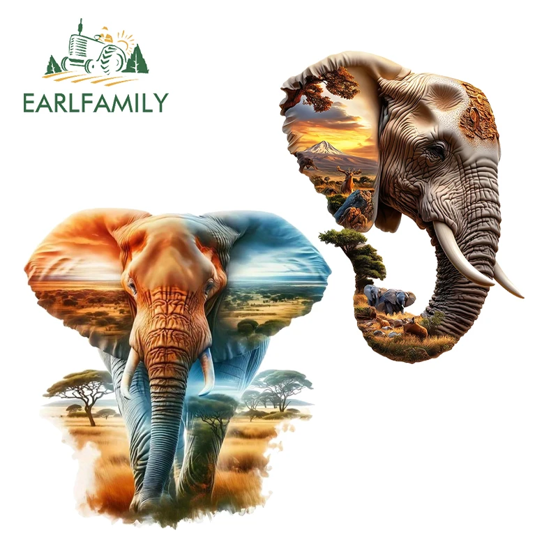 

EARLFAMILY Elephant Animal Landscape Silhouette Series Car Stickers Sunscreen Personality Decals Scratch-Proof Car Accessories