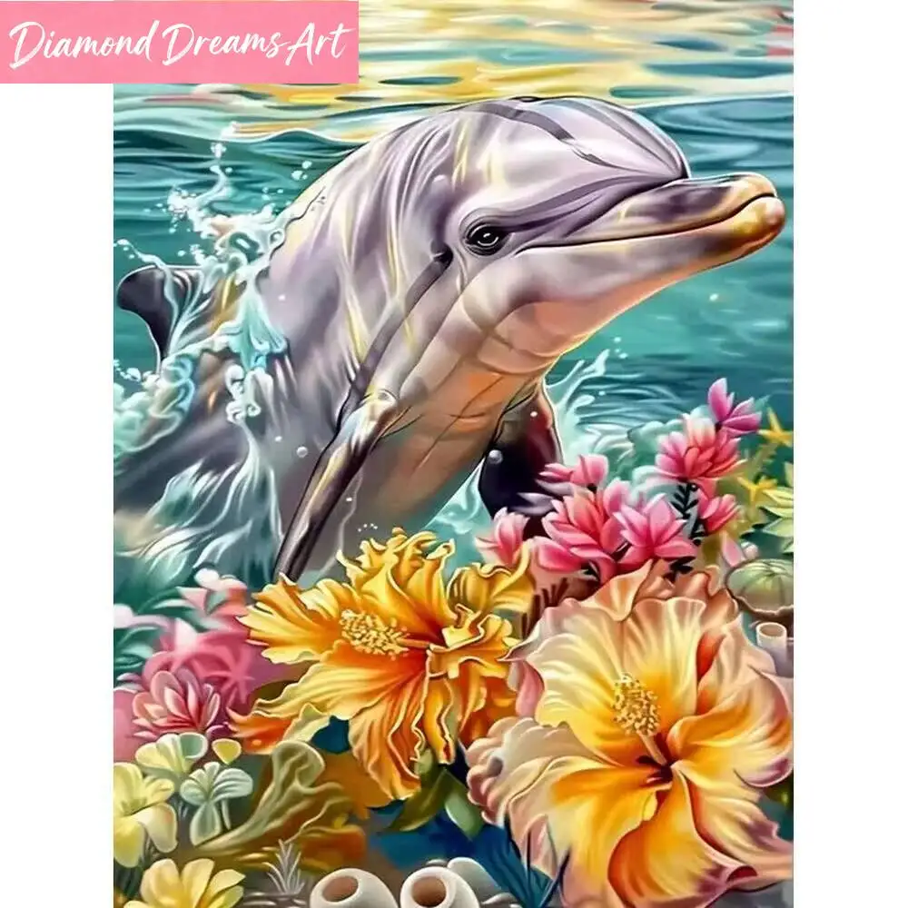 Diamant-Stickerei, Delfin, Kreuzstich, Tier, Diamant-Mosaik, Blumen, Handarbeit, Malerei, Wanddekoration, rahmenlos