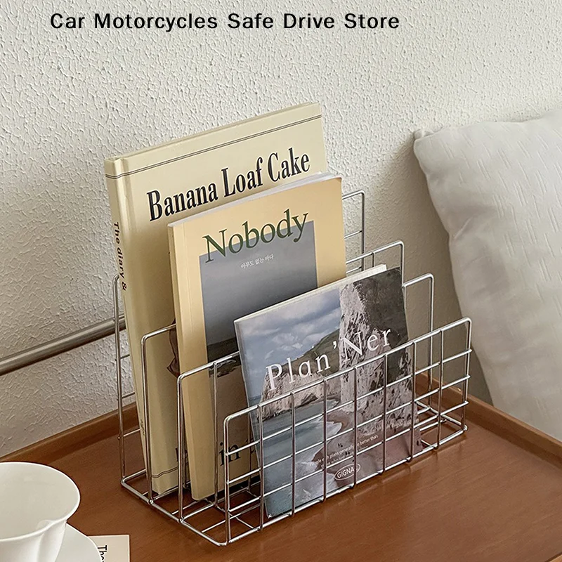Simple Book Storage Rack Desktop Iron Bookshelf Vinyl Records Holder Student Stationeres Organizer Newspapers Magazines Stand