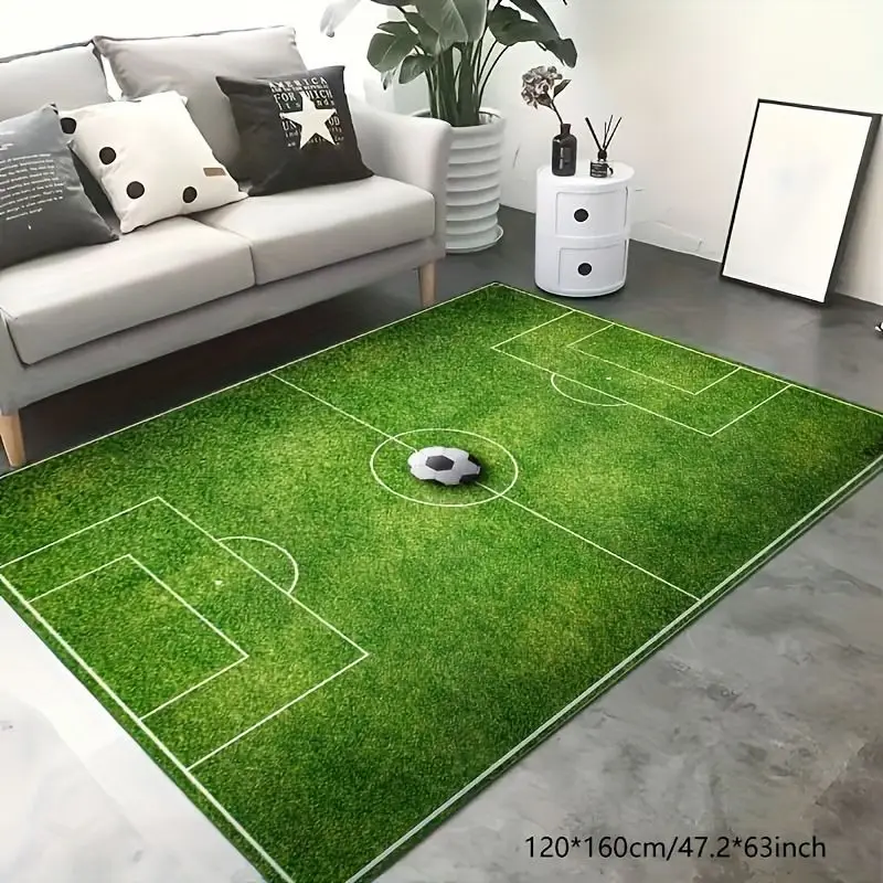 Soccer Field Pattern Area Carpet for Boy's Bedroom Living Room Decoration Washable  Polyester Anti Slip Floor Mat Sofa Decor Rug