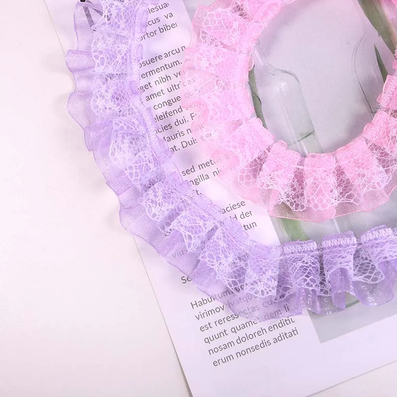 1Yards Garment Skirt Decoration Auxiliary Materials, Lace Pleated Lace, DIY 2.5 Cm Double Mesh Lace Pleated Edge.