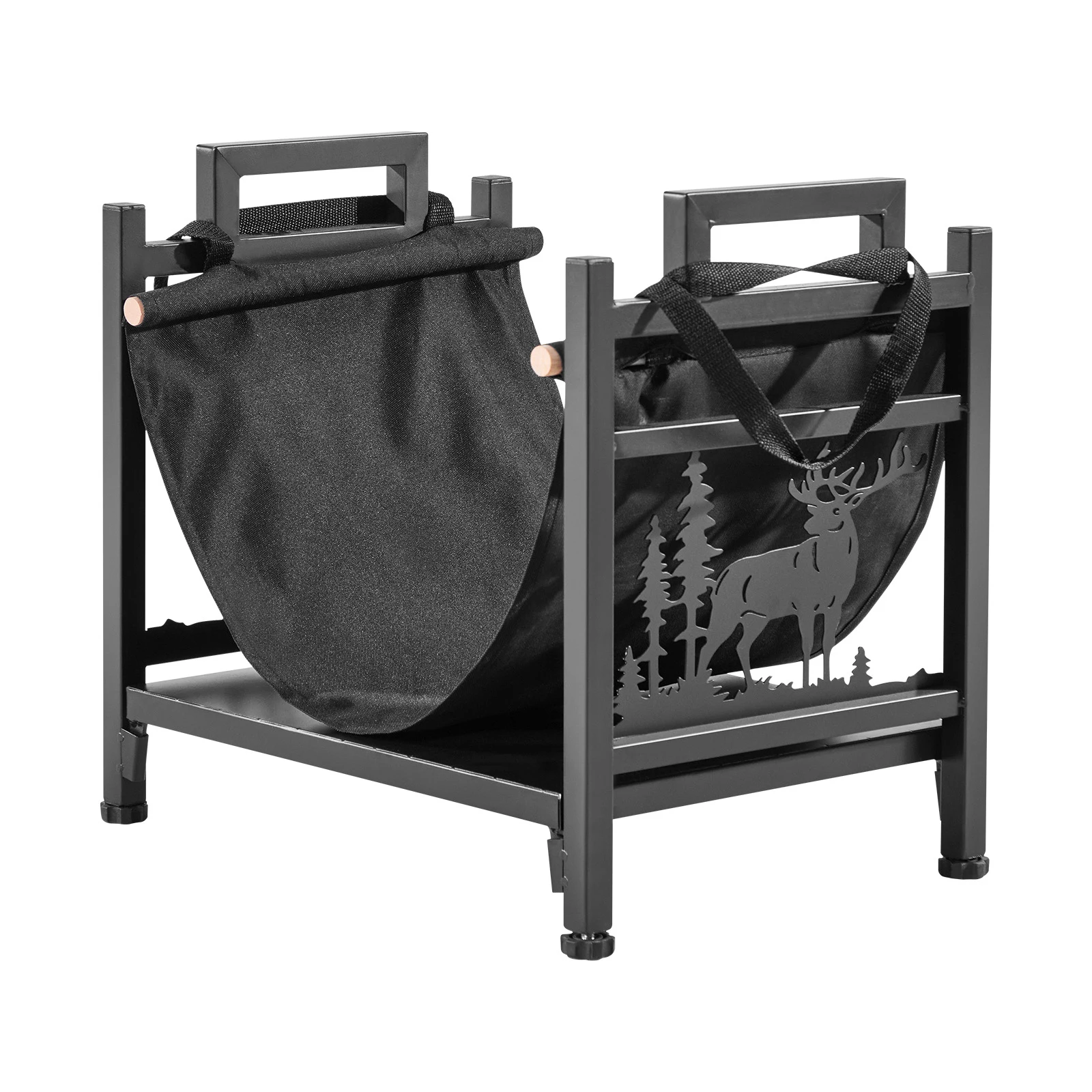 Indoor Firewood Rack, 1.5 ft Curved Log Holder with Canvas Carrier, 40lb Weight Capacity Wood Storage Stand, Powder-Coated Steel Firewood Holder, Heavy-Duty Wood Pile Stacker Rack for Fireplace