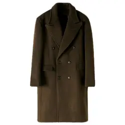 Men's Ulster Woolen Coat Double-breasted Peak Lapel Classic Business Style Overcoat