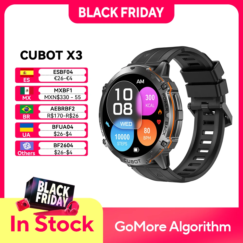 

Cubot X3, Sport Waterproof Smartwatch, 1.73-inch AMOLED Display, Bluetooth Calls, 900mAh Battery, Blood Oxygen, Fitness Tracker