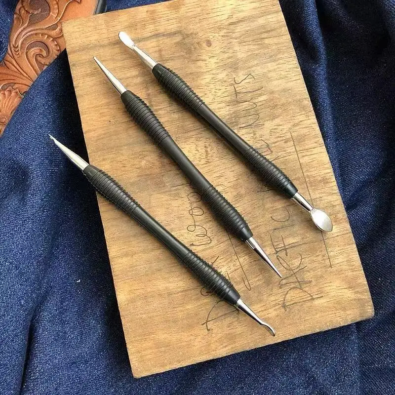 

3 шт./компл., качественный инструмент для рукоделия из чистой стали, силиконовая ручка, ложка для моделирования и резьба, ремесленные инструменты для кожи ручной работы