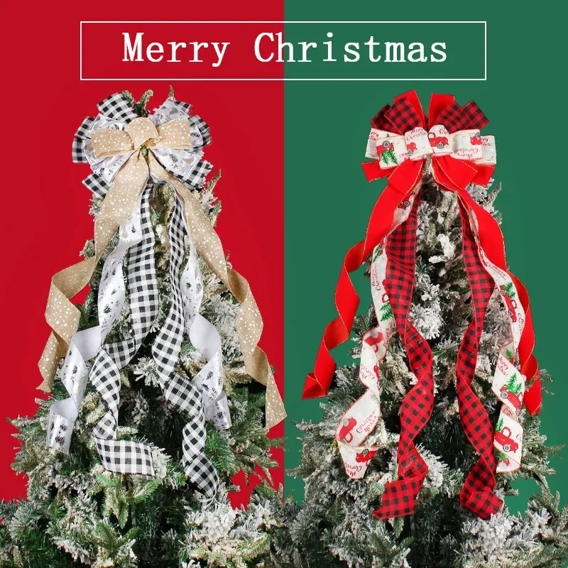 

2024 Christmas Tree Bow Decoration Christmas Party Decoration 43 Inch Fabric Ribbon Ribbon Pendant Scene Arrangement