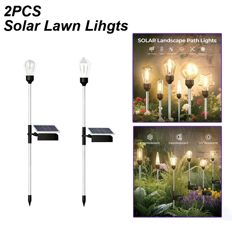 

2 шт. светодиодный светильник для газона, солнечный уличный патио, подъездная дорожка, светильники для ландшафтного двора, водонепроницаемые садовые украшения, освещение