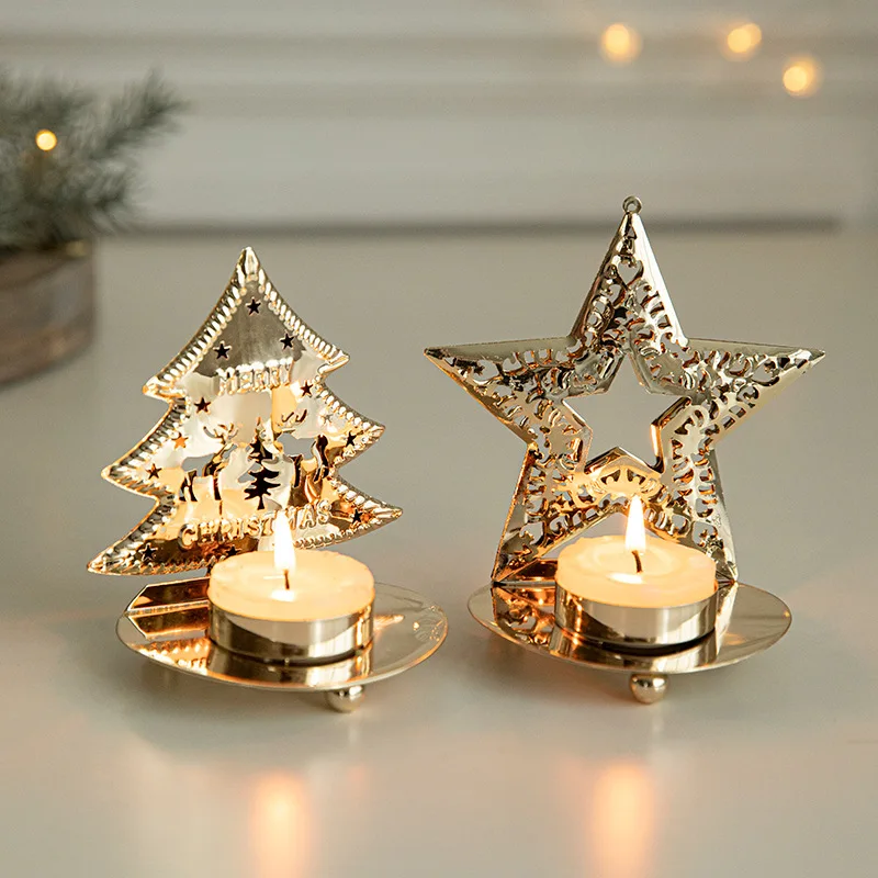 Gold Metal Christmas Candle Holder – Christmas Desktop Decoration