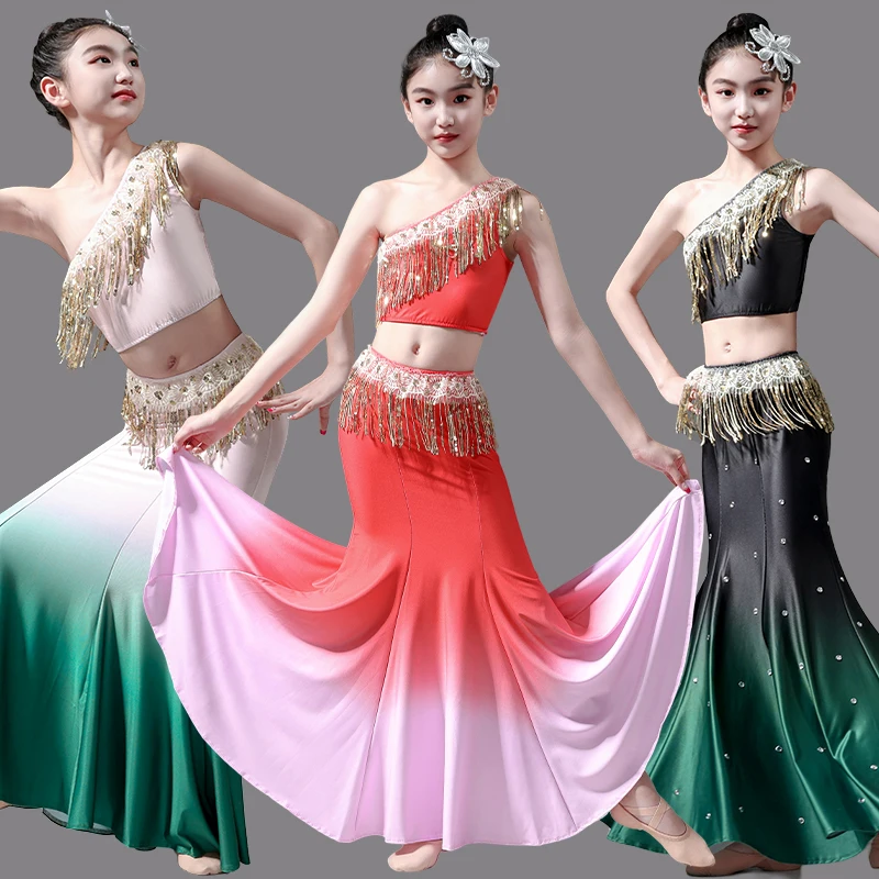 Children's Dai dance costumes, female performance costumes, flower girls, peacock dance costumes, fishtail skirts, children's tr