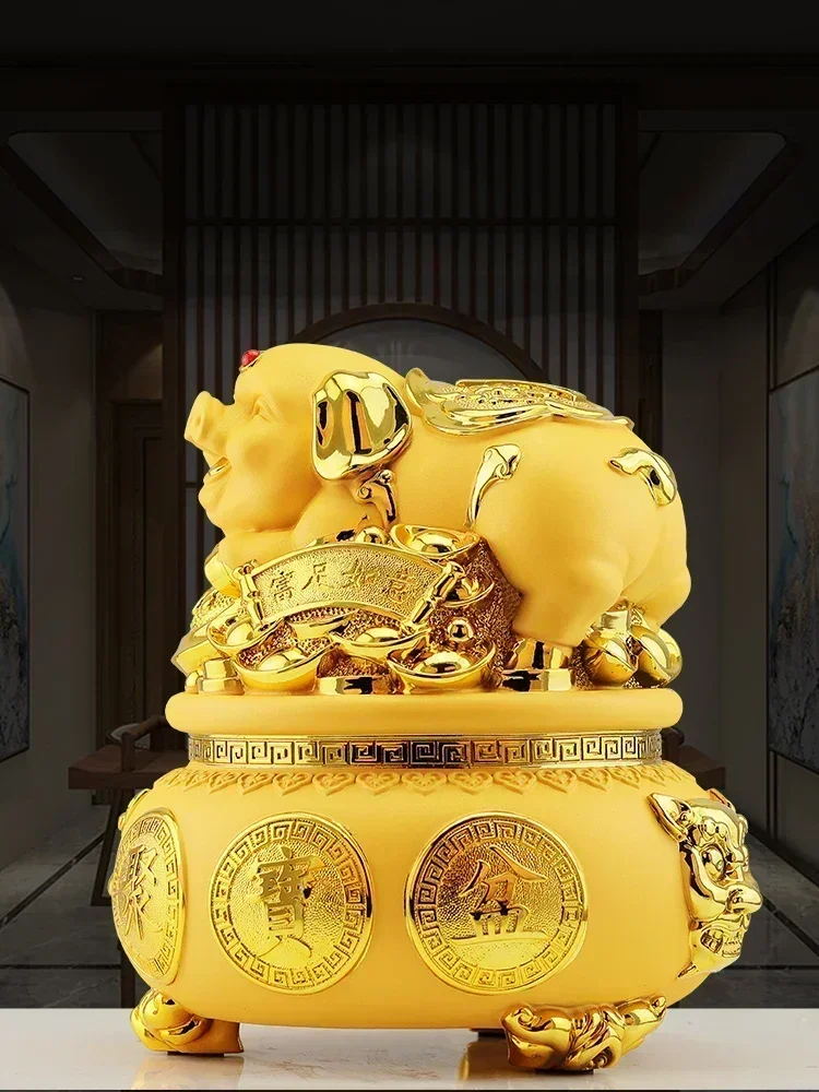 Treasure Bowl Ornament for Attracting Wealth and Gold Pig Piggy bank Gift for store opening Jucai Home Feng Shui Decoration