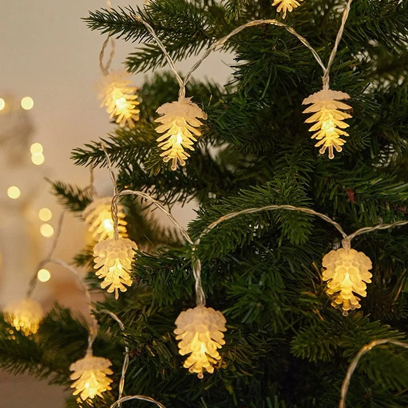2026 Christmas Tree LED String Lights Pine Cone Warm White Battery Powered Fairy Lamp for Garden Camping Decor