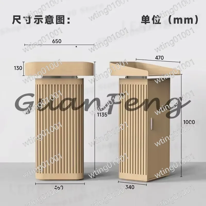 for Simple Modern Company Front Desk Wood Grain Stainless Steel Reception Counter for Restaurant Conference Room Lobby Area