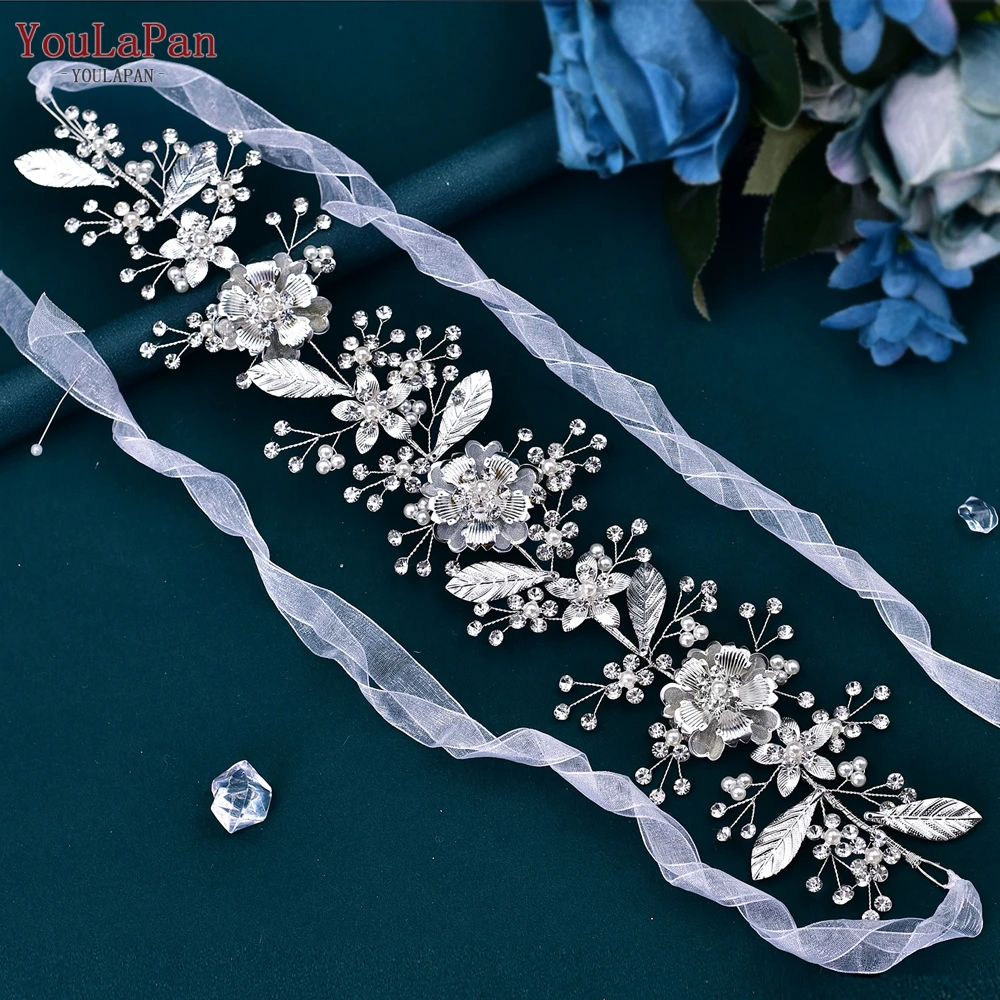 YouLaPan Silver Color Alloy Flower Belt Handmade Evening Gown Sash Belt for Party Wedding Bride Accessories Bridal Belt SH519 ﻿