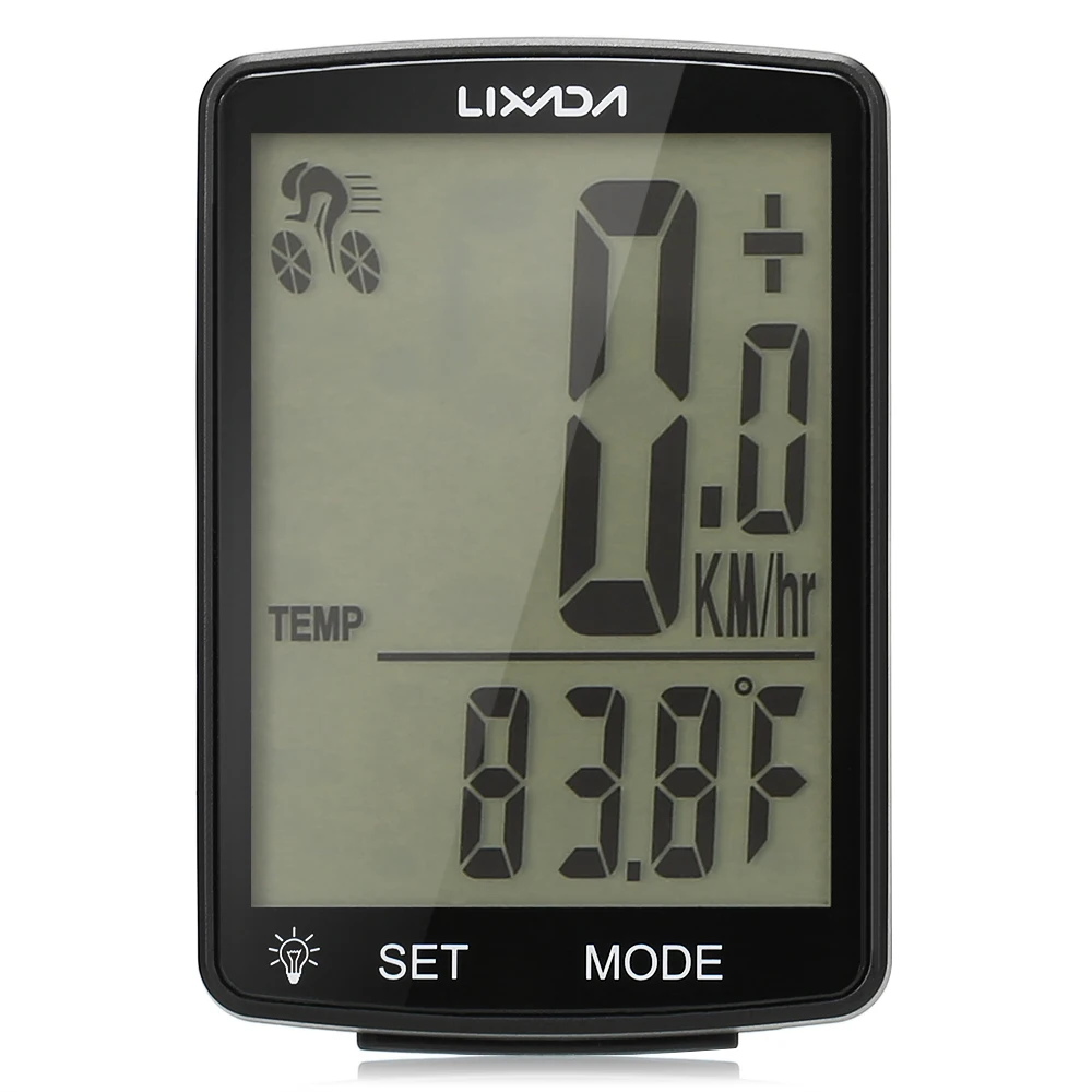 LIXADA Wireless Bike Computer Multi Functional LCD Screen Bicycle Computer Mountain Bike Speedometer Odometer IPX6 Waterproof