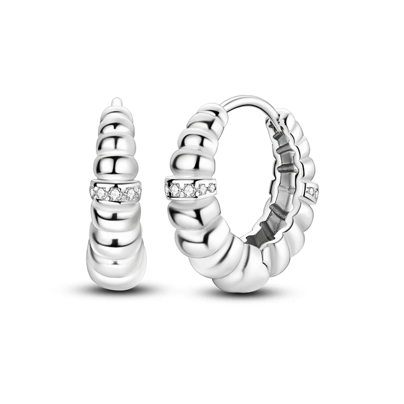 925 Sterling Silver Earrings Women Sparkling Tapered Thread Hoop Earring For Anniversary Wedding Jewelry Gifts
