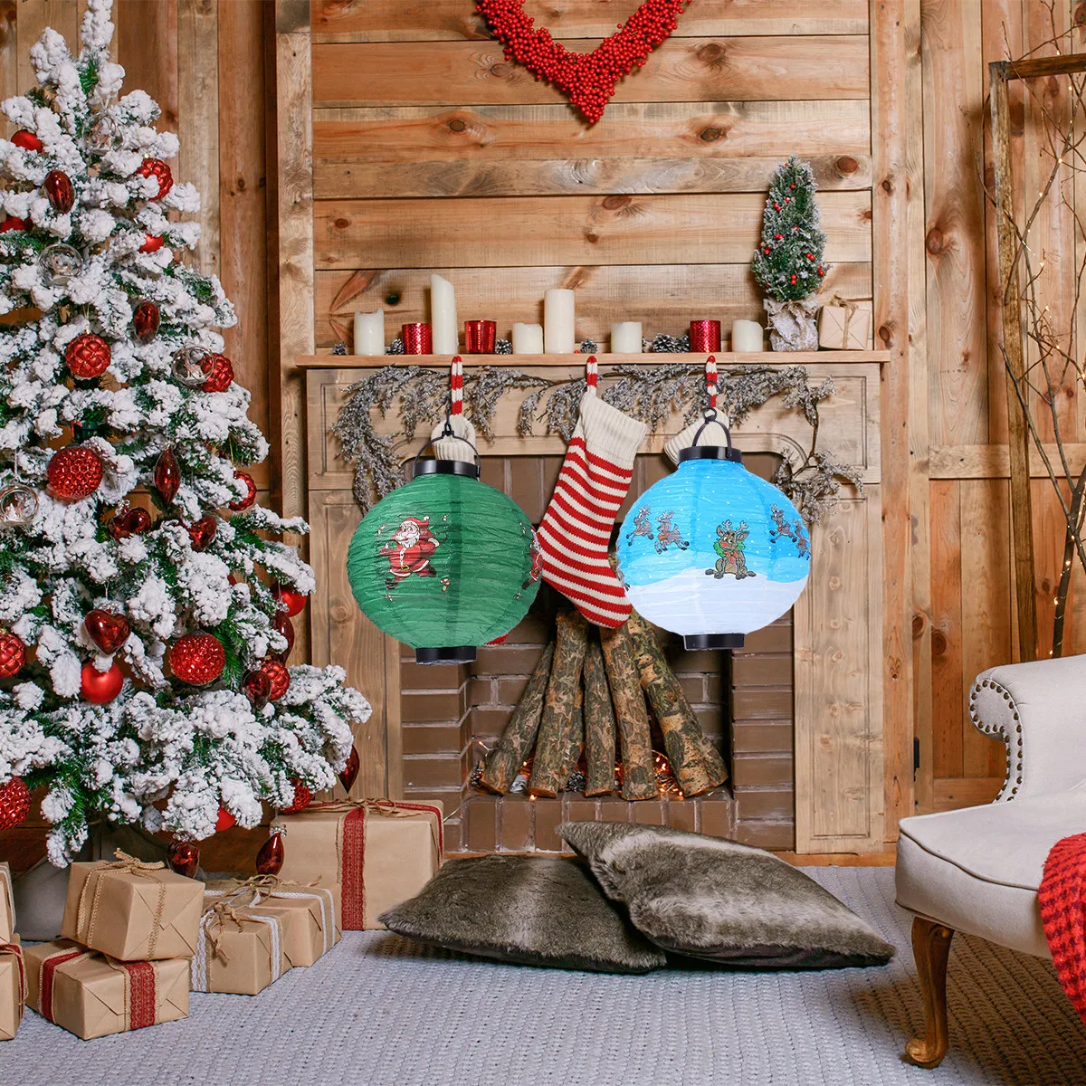 6個入り-サンタクロース-屋外装飾-クリスマス吊り下げ紙提灯-クリスマスled装飾-折りたたみ式鹿飾り