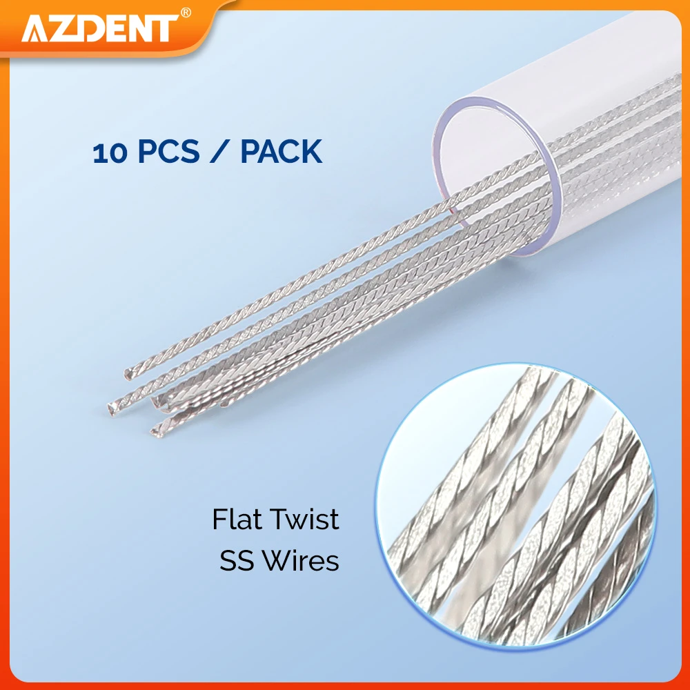 10PCS/Pack AZDENT Dental Orthodontic Lingual Retainer Wire Flat Straight Twist Wires Stainless Steel 15cm Materiały stomatologiczne