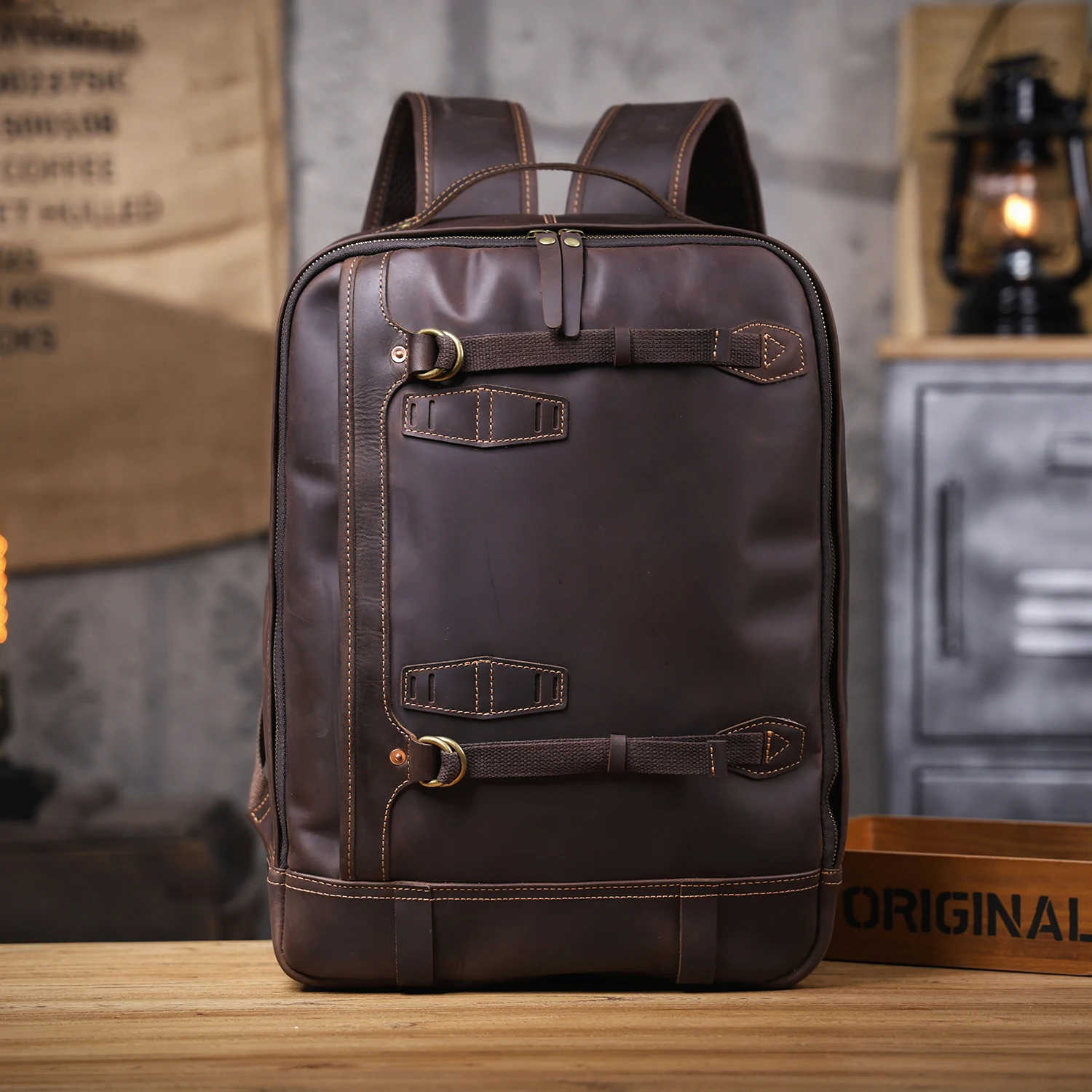S.WORKER Vintage Echtleder-Rucksack 16" Laptop-Tasche Lässige Crazy-Horse-Leder-Schultasche Outdoor-Reise-Weekender-Tasche – Detail 13