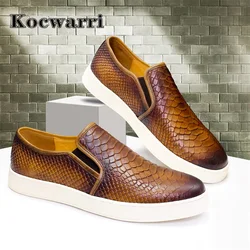 High-end Leather Men's Shoes Comfortable Flat Casual Shoes Fish Snake Pattern Slip-on Handmade Shoes Office Banquet Men's Shoes