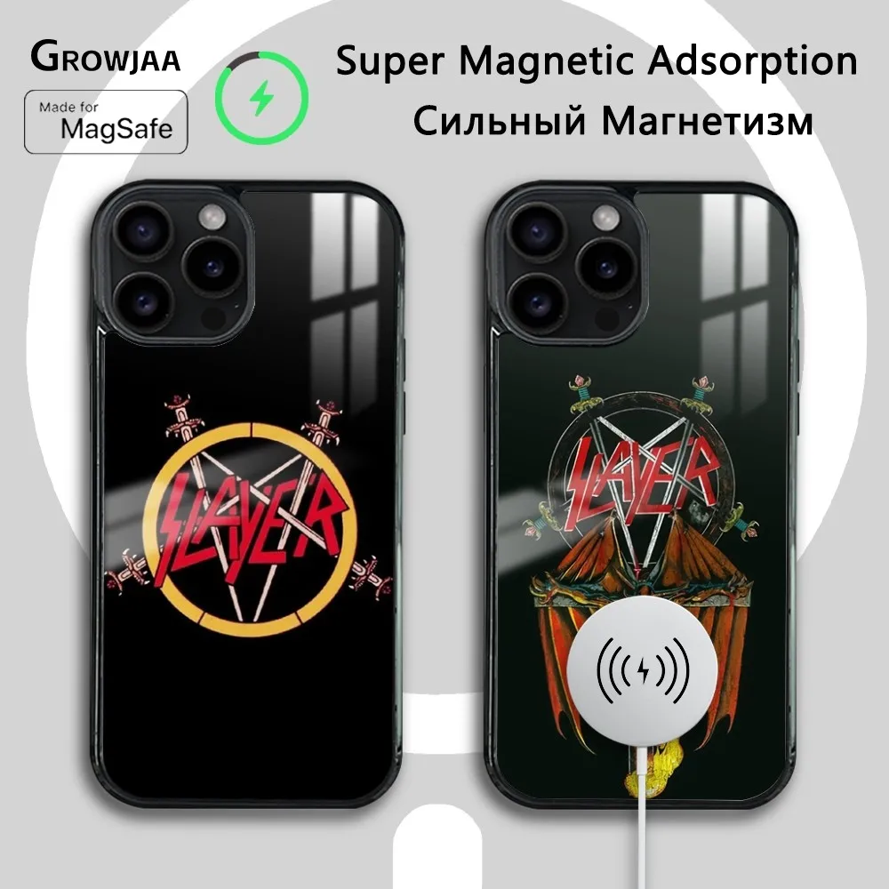 

S-Slayer Heavy Metal Rock Band Phone Case For iPhone 16 15 14 13 12 11 Pro Max Plus Mini Magsafe Mirror Wireless Magnetic Cover
