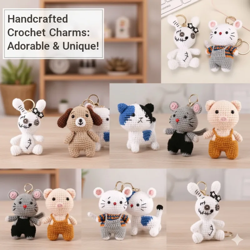

Keychain Animal Handmade Crochet Cute Knitted Key Ring Pendant Car Key Holder Bag Backpack Charm Home Decoration Items Gift New