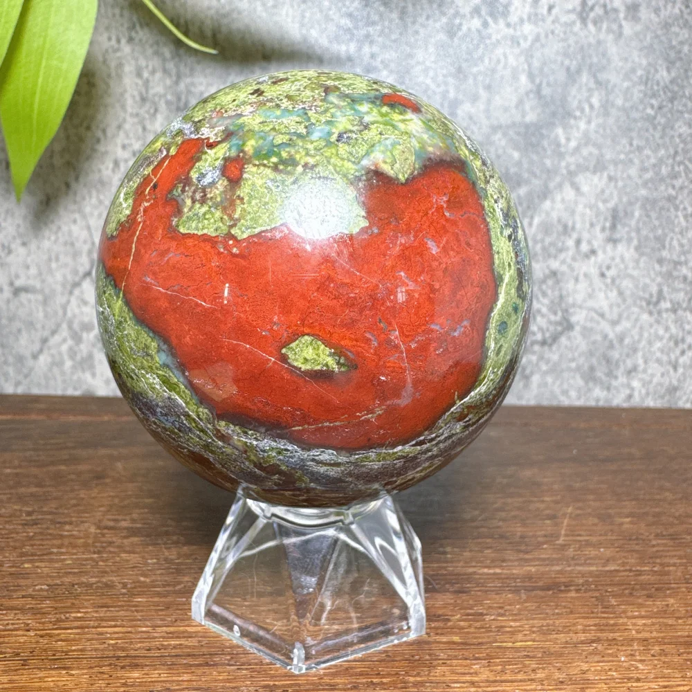 Natural Dragon Blood Stone Crystal Ball Jasper Quartz Sphere Home Decor Mineral Specimen Raw Crystal for Spirituality +Stand