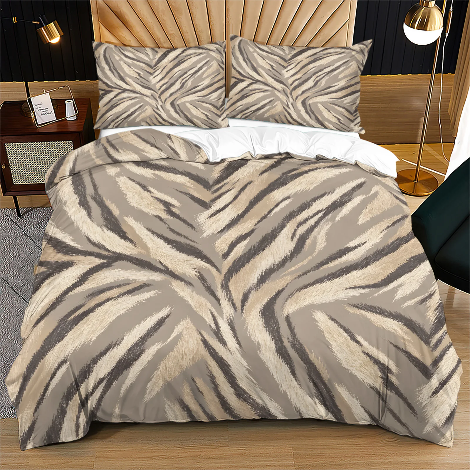 Classic Tiger Stripe Print Duvet Cover Set Soft Brushed Microfiber Animal Pattern Bedding Set Zipper Quilt Cover with Pillowcase