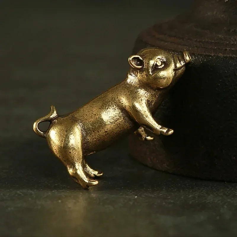 Retro Brass Handmade Pig Miniatures Figurines Desk Ornament Metal Copper Animal Model Toy Tea Pets Decoration Crafts Accessories