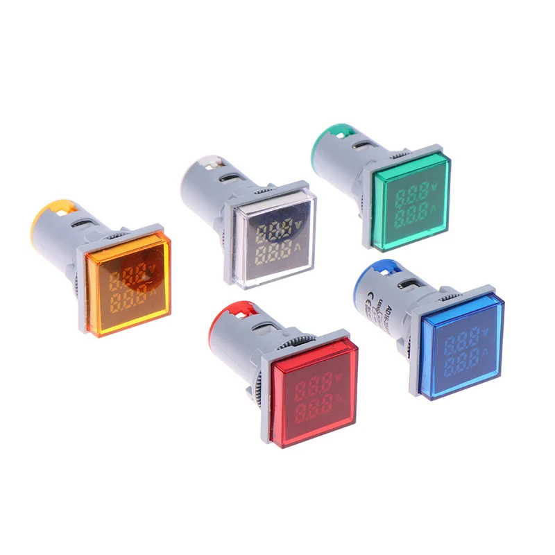 22mm AC Square Mini Digital Current Voltmeter Meter With Led Indicator Ammeter Amp Volt Voltage Tester Meter