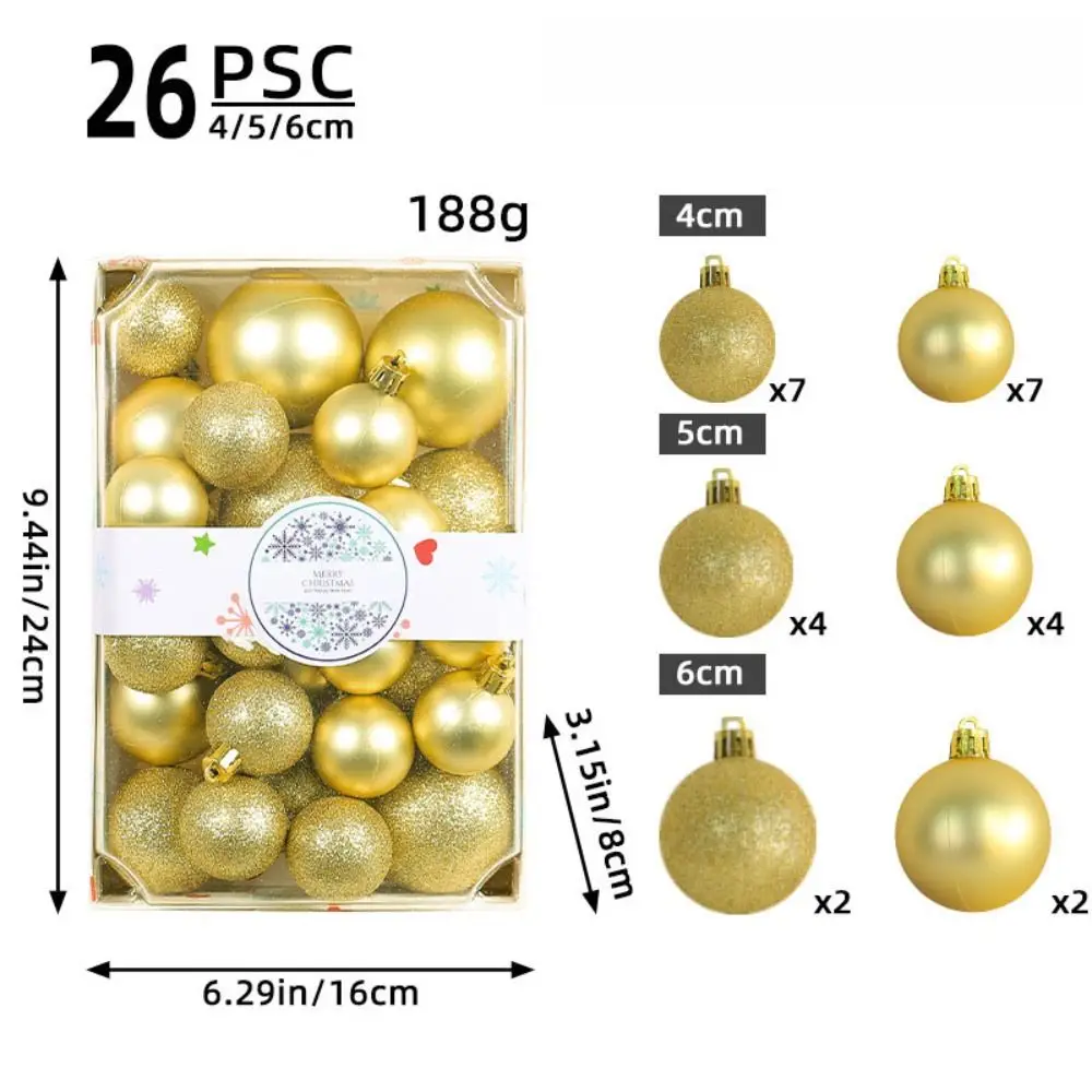 26Pcs 4/5/6cm Hand-painted Painted Christmas Ball Set Round Plastic Christmas Hanging Ball Elegant DIY