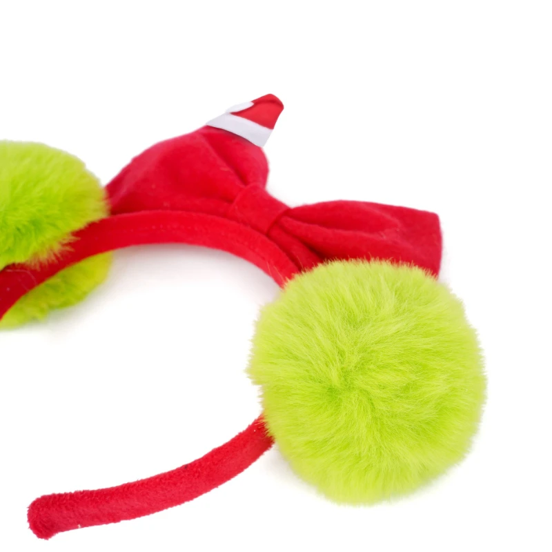 Retro Holiday Pom Pom Hair Band Fluffy Plush Christmas Headband Lightweight Party Accessory for Themed Photoshoot Dress Up view 4