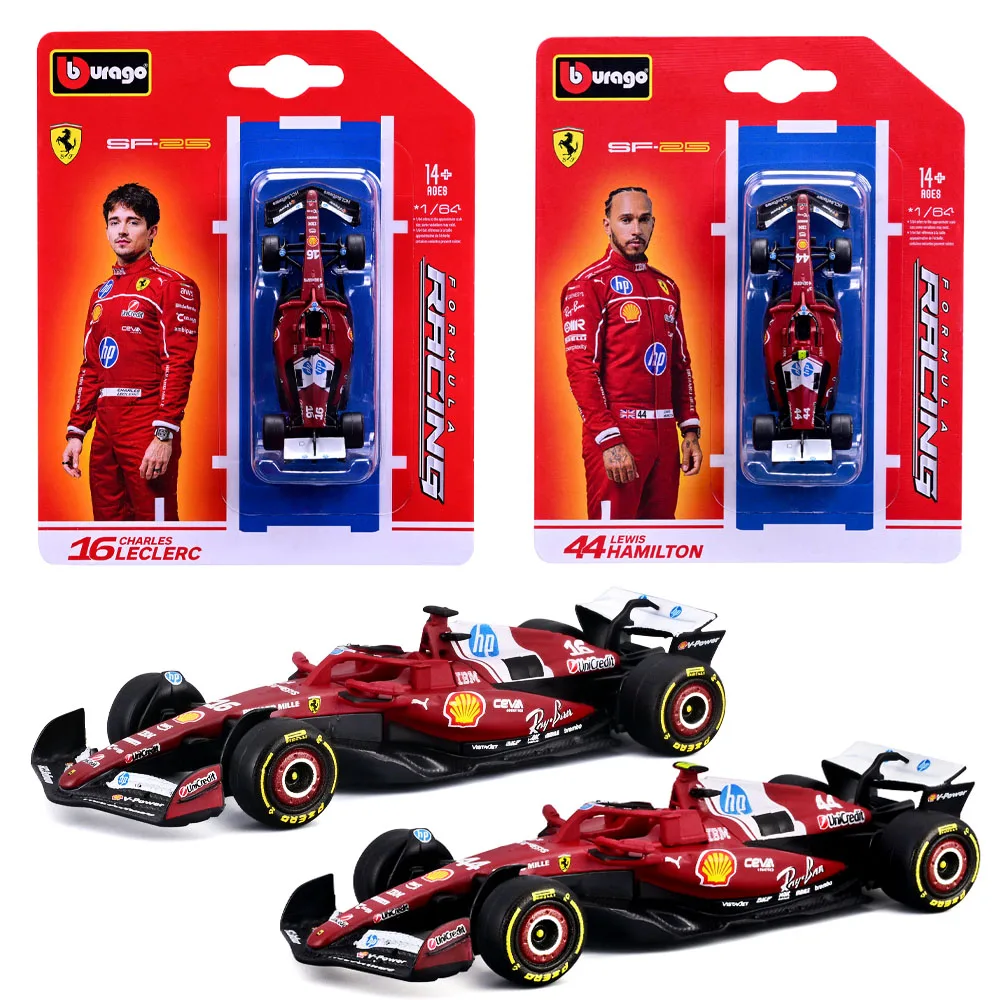 متوفر منتج جديد Bburago F1 1:64 فيراري SF25 # 16 # 44 نسخة سبيكة فاخرة مركبة صيغة سباق دييكاست نموذج اللعب هدية