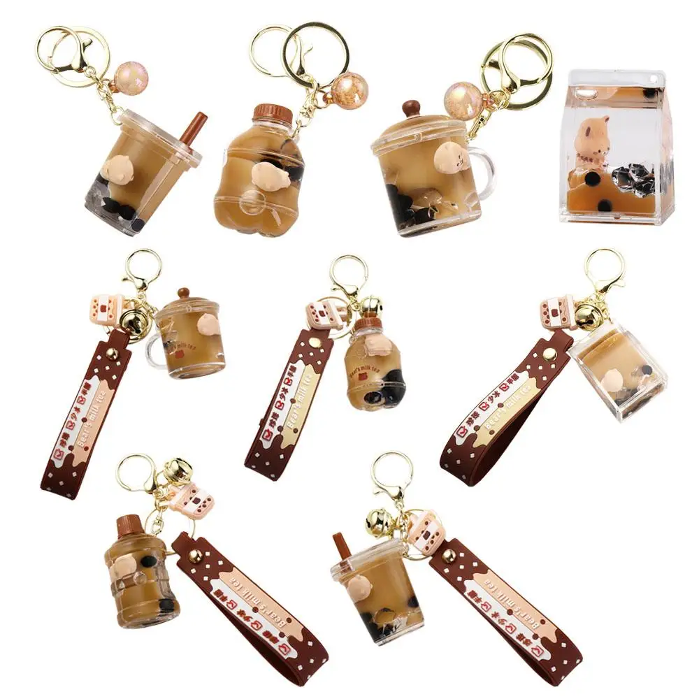 

Bag Charms Ornament Pearl Milk Tea Cup Milk Tea Bottle Keyring Milk Tea Cup Bear Keychain Liquid Oil Keyring Bag Pendant