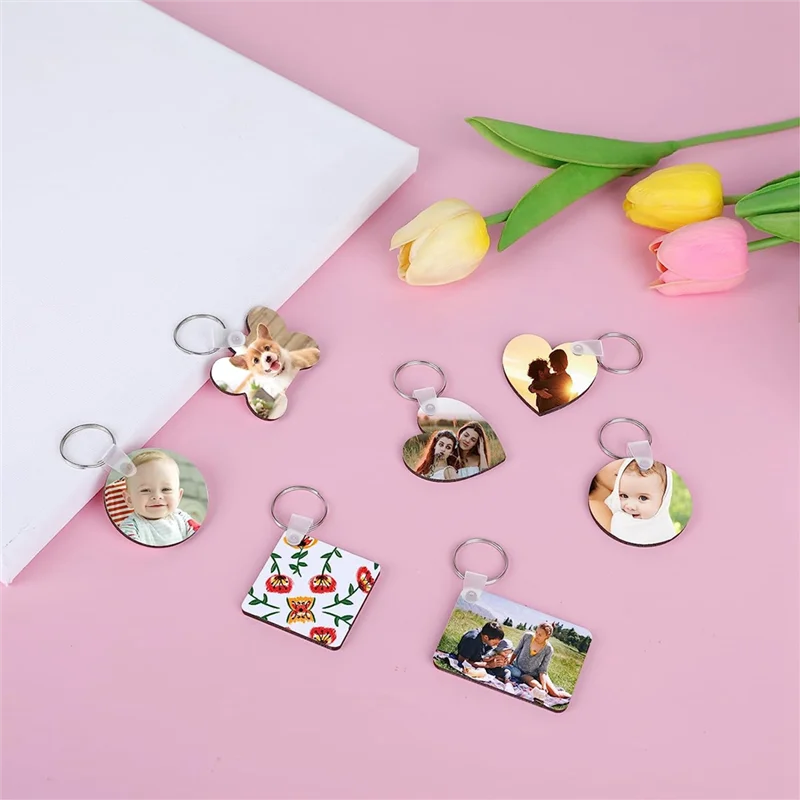 A32P_75Pcs Sublimation Keychain Blanks Bulk,MDF Keychain Double Sided Heat Transfer Keychain Board for DIY and Craft