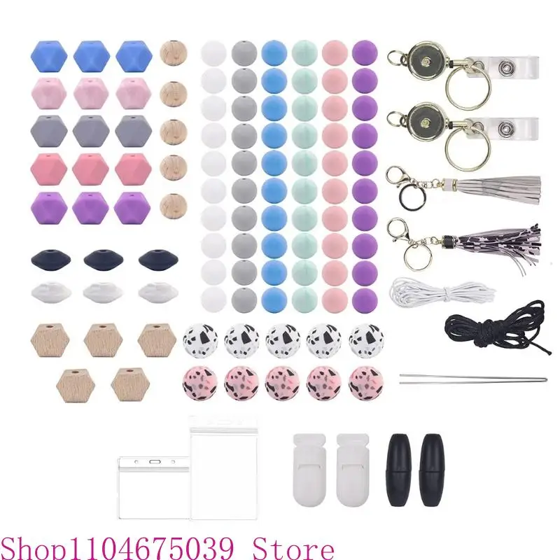 

5asd 1 Set Silicone Beads Kit Round Octagonal Beads with Tassel Food Grade Silicone Beads DIY Necklace Keychain Making Set