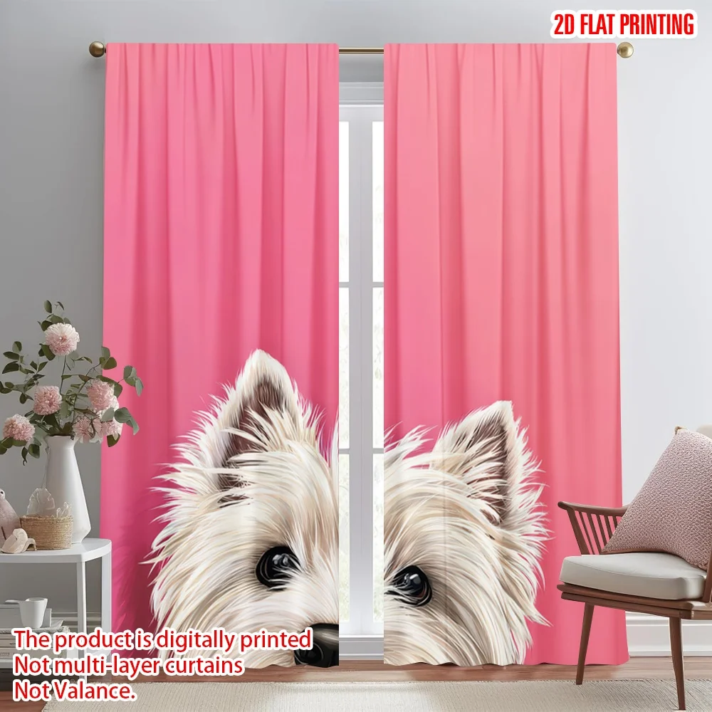 

2D flat printing 2pcs Window Drapes Cute White Dog Digital Printed Polyester Drapes Party Decorations for Outdoor and Home